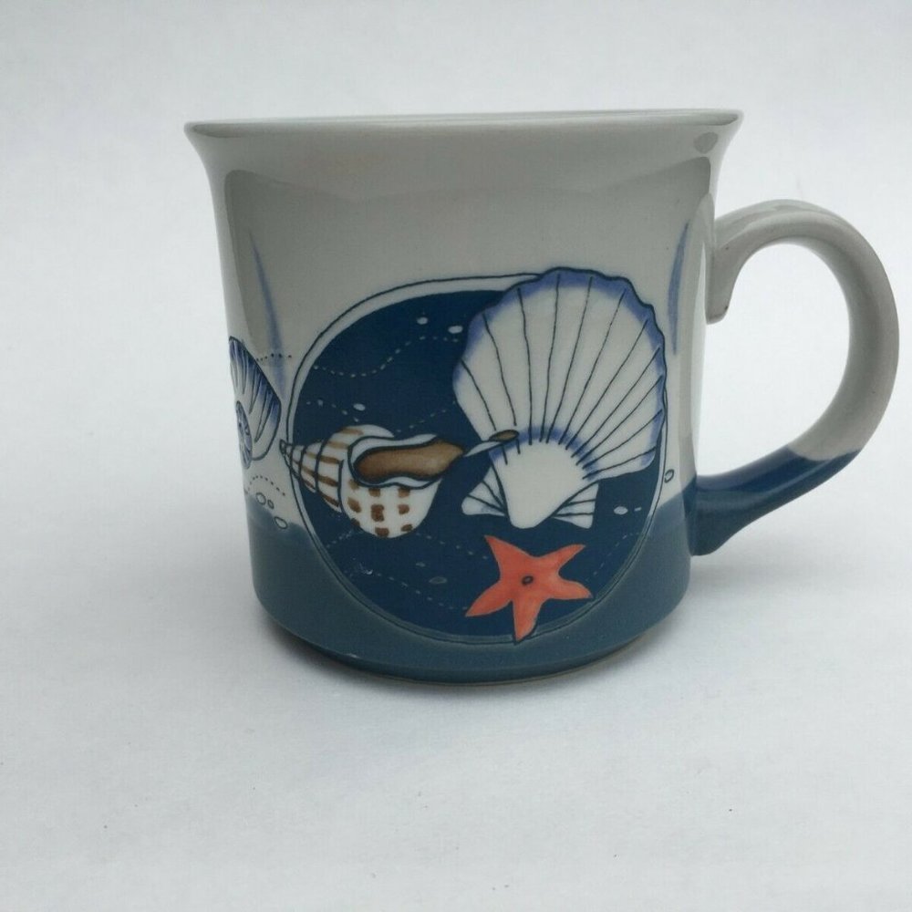 VINTAGE OTAGIRI SEASHELL MUG JAPAN BLUE WHITE CORAL BROWN STARFISH